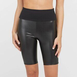 Spanx Assets 20331R Black Faux Leather Shaping Biker Shorts Sz S New